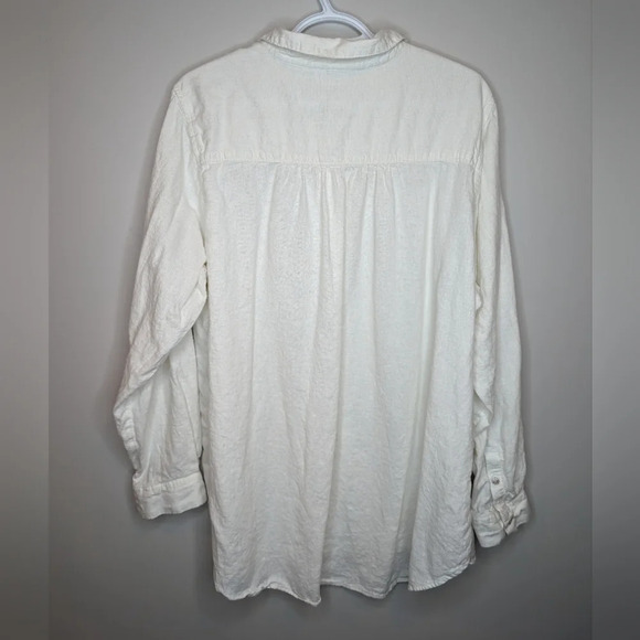 Croft & Barrow White Linen Blend 1/4 Button Down Collared Top Women 2X Plus - Picture 2 of 8